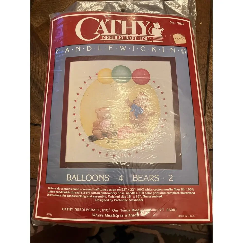 Vintage VTG Cathy Needlecraft Candlewicking kit‎ No. 7969 Balloons 4 Bears 2 NOS